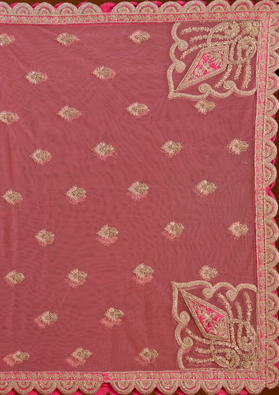 Peach Zariwork Raw Silk Readymade Lehenga-koskii