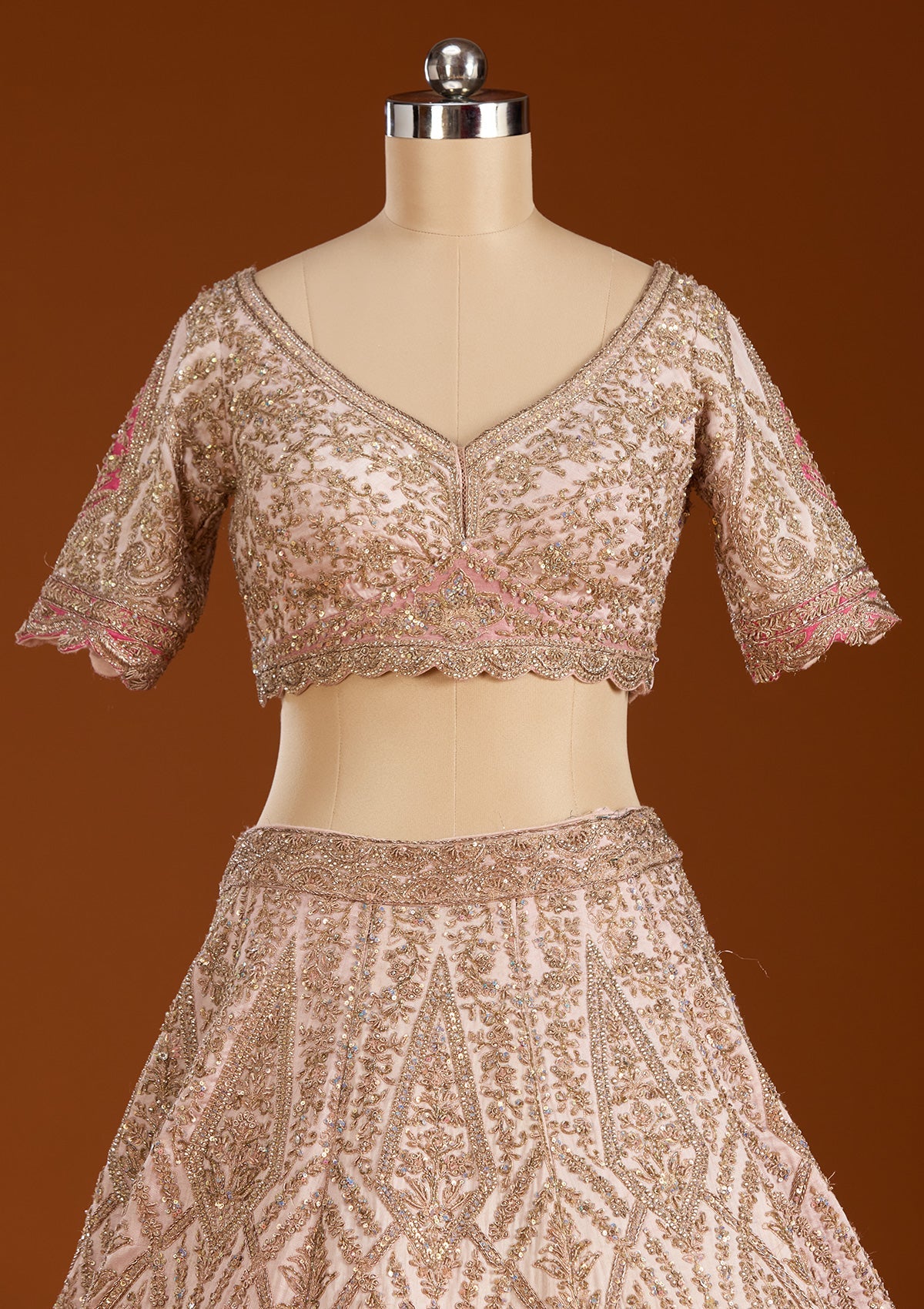 Peach Zariwork Raw Silk Readymade Lehenga-koskii