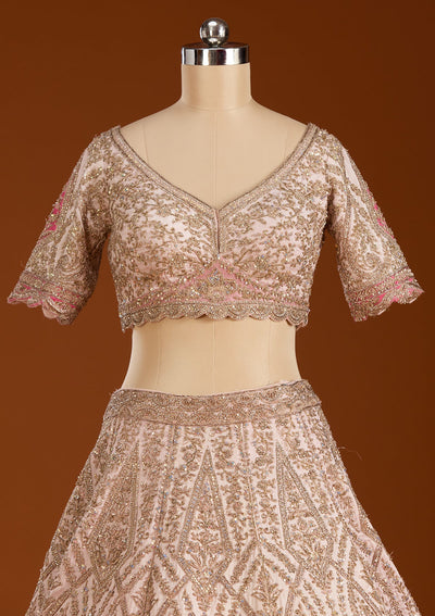 Peach Zariwork Raw Silk Readymade Lehenga-koskii