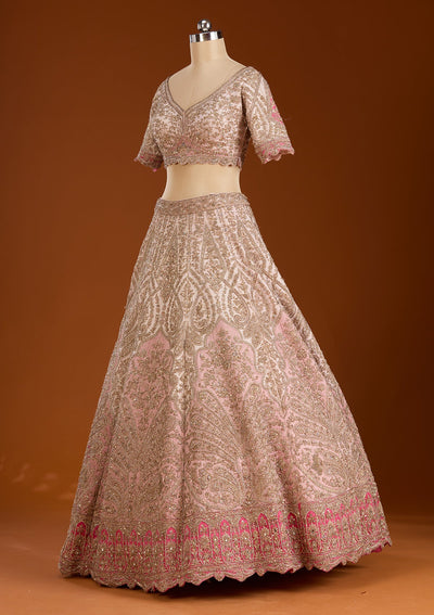 Peach Zariwork Raw Silk Readymade Lehenga-koskii