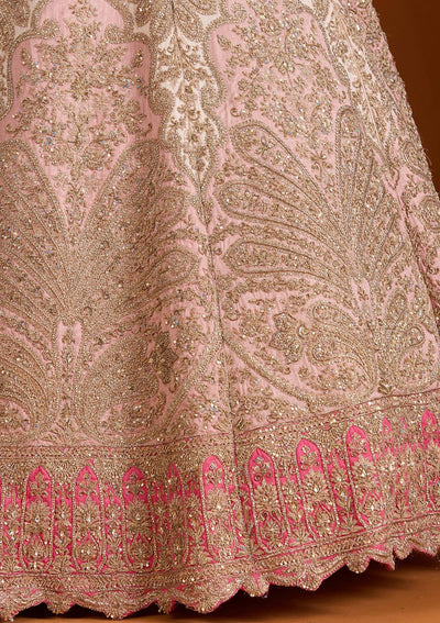 Peach Zariwork Raw Silk Readymade Lehenga-koskii