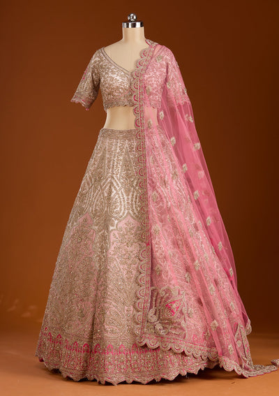 Peach Zariwork Raw Silk Readymade Lehenga-koskii