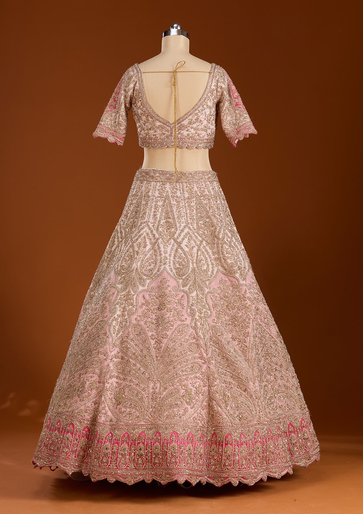Peach Zariwork Raw Silk Readymade Lehenga-koskii