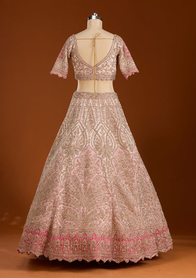 Peach Zariwork Raw Silk Readymade Lehenga-koskii