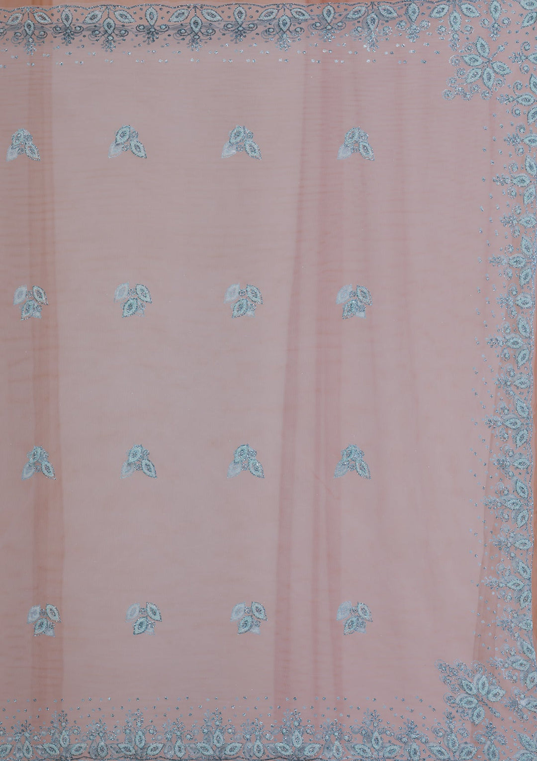 Sky Blue Cudana Net Readymade Lehenga-Koskii