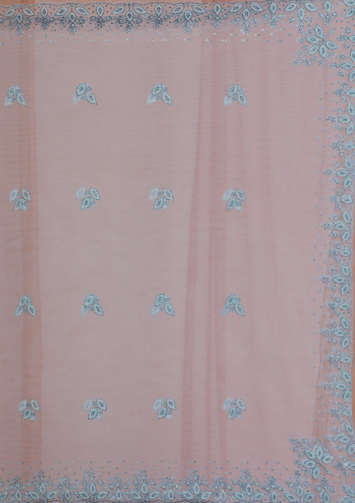 Sky Blue Cudana Net Readymade Lehenga-Koskii