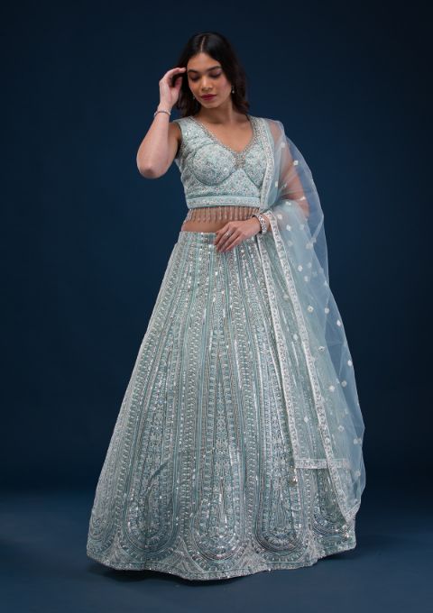 Sea Green Cutdana Net Readymade Lehenga
