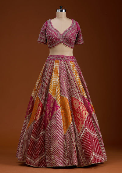 Rani Pink Cutdana Banarasi Readymade Lehenga-koskii