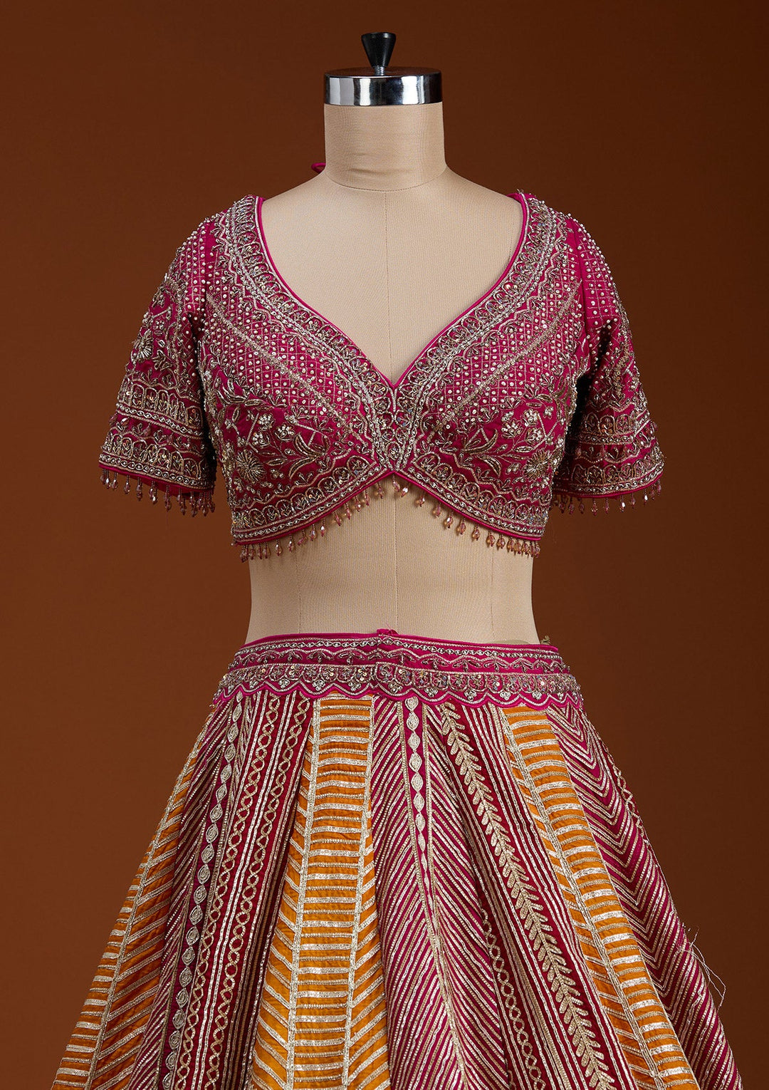 Rani Pink Cutdana Banarasi Readymade Lehenga-koskii