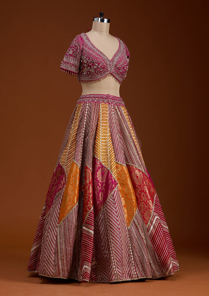 Rani Pink Cutdana Banarasi Readymade Lehenga-koskii