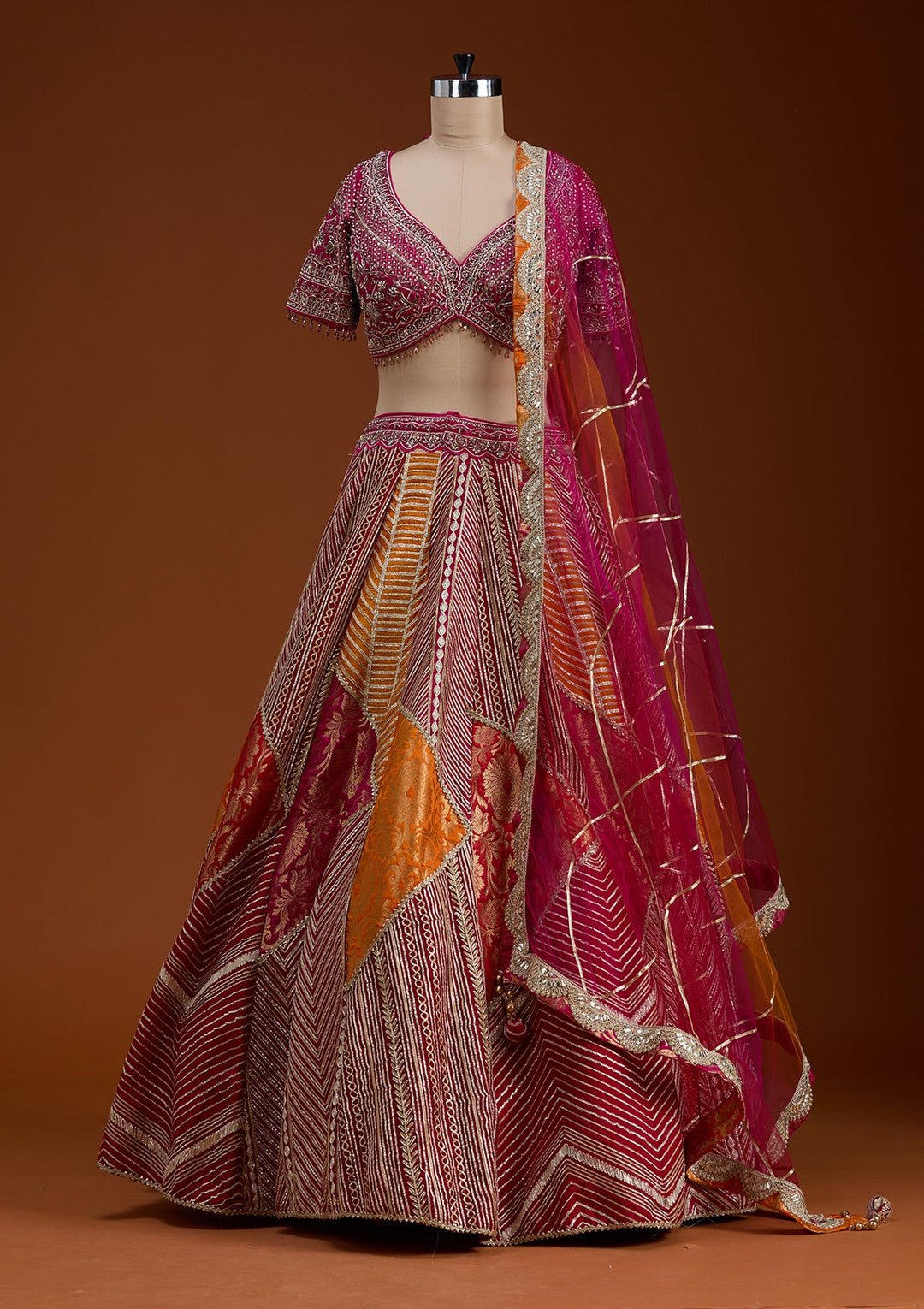 Rani Pink Cutdana Banarasi Readymade Lehenga-koskii