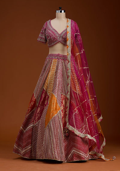 Rani Pink Cutdana Banarasi Readymade Lehenga-koskii