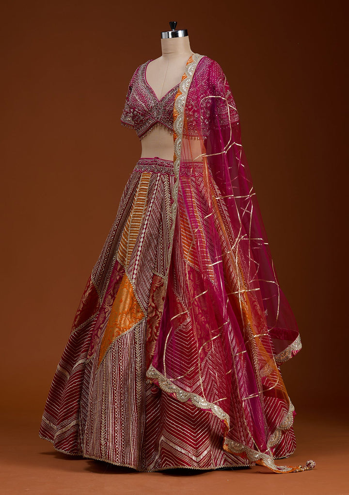 Rani Pink Cutdana Banarasi Readymade Lehenga-koskii