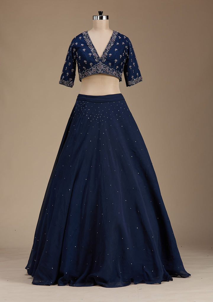 Navy Blue Zardosi Tissue Readymade Lehenga-koskii
