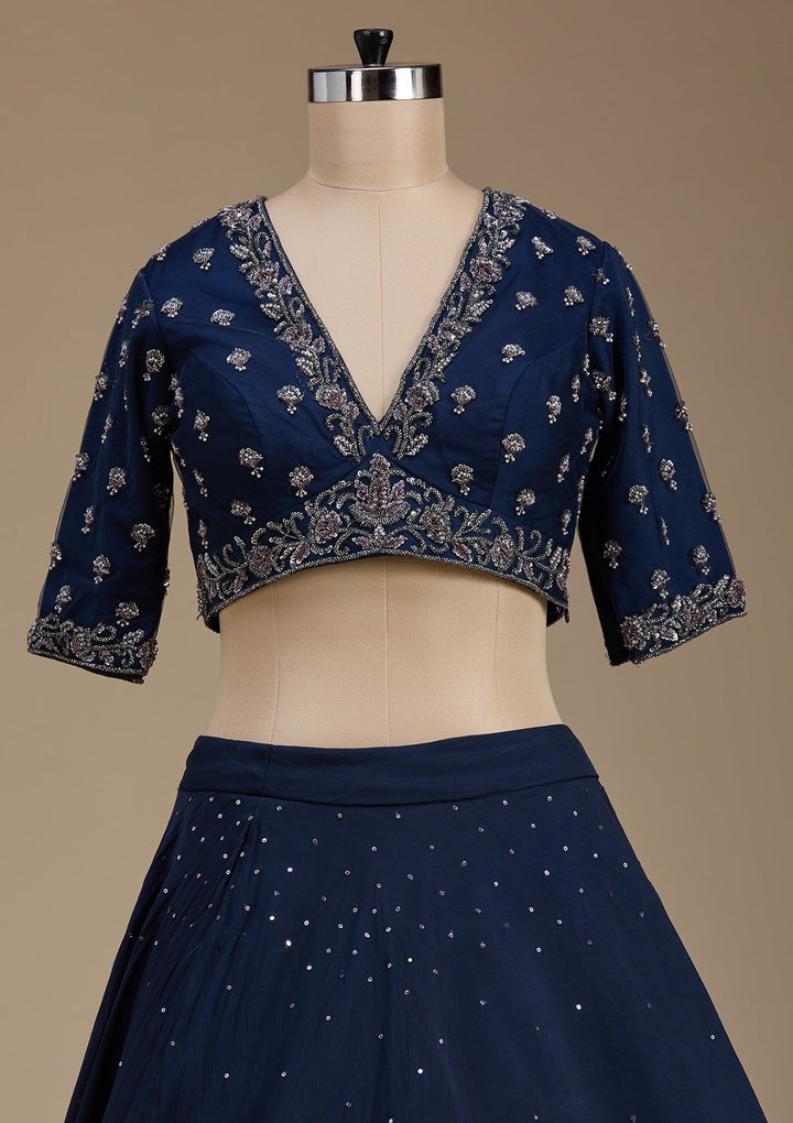 Navy Blue Zardosi Tissue Readymade Lehenga-koskii