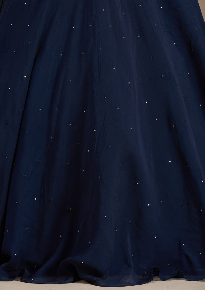 Navy Blue Zardosi Tissue Readymade Lehenga-koskii