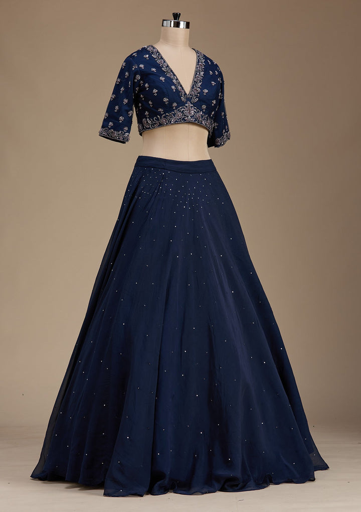 Navy Blue Zardosi Tissue Readymade Lehenga-koskii