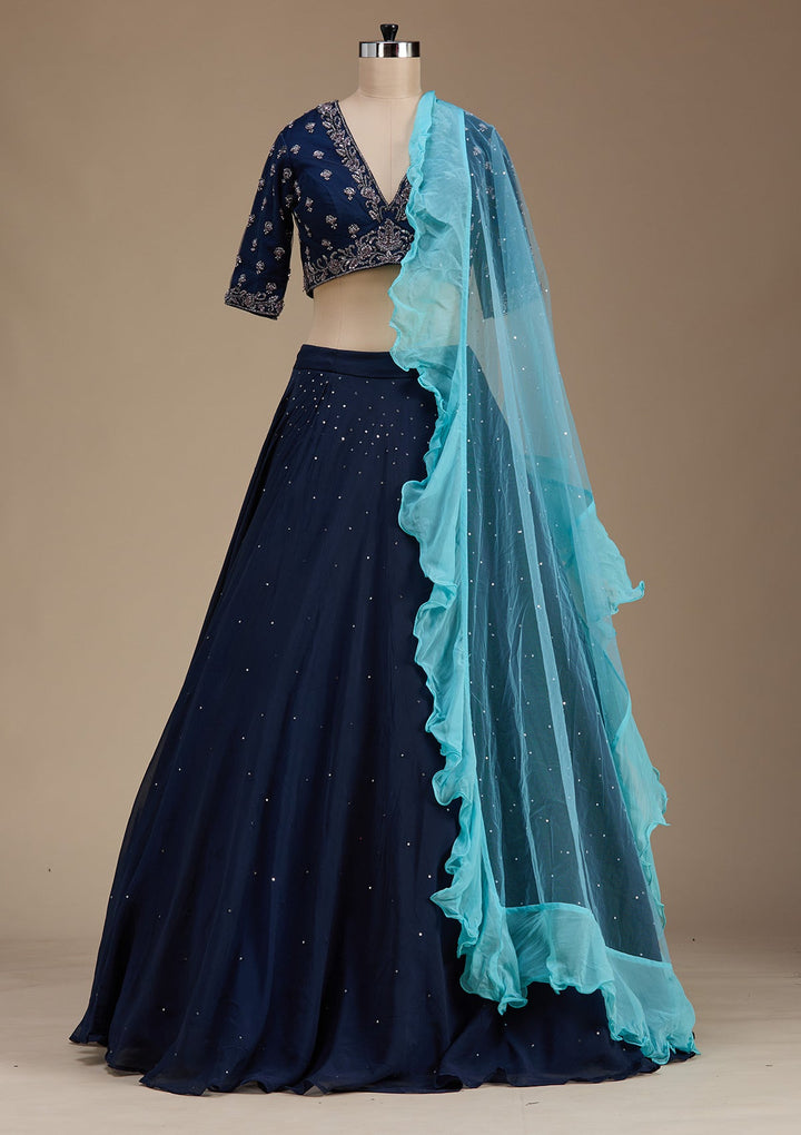 Navy Blue Zardosi Tissue Readymade Lehenga-koskii