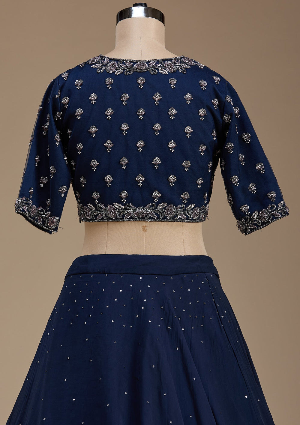 Navy Blue Zardosi Tissue Readymade Lehenga-koskii