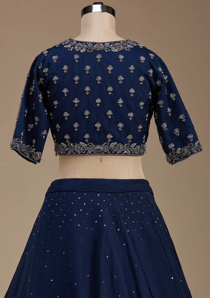 Navy Blue Zardosi Tissue Readymade Lehenga-koskii