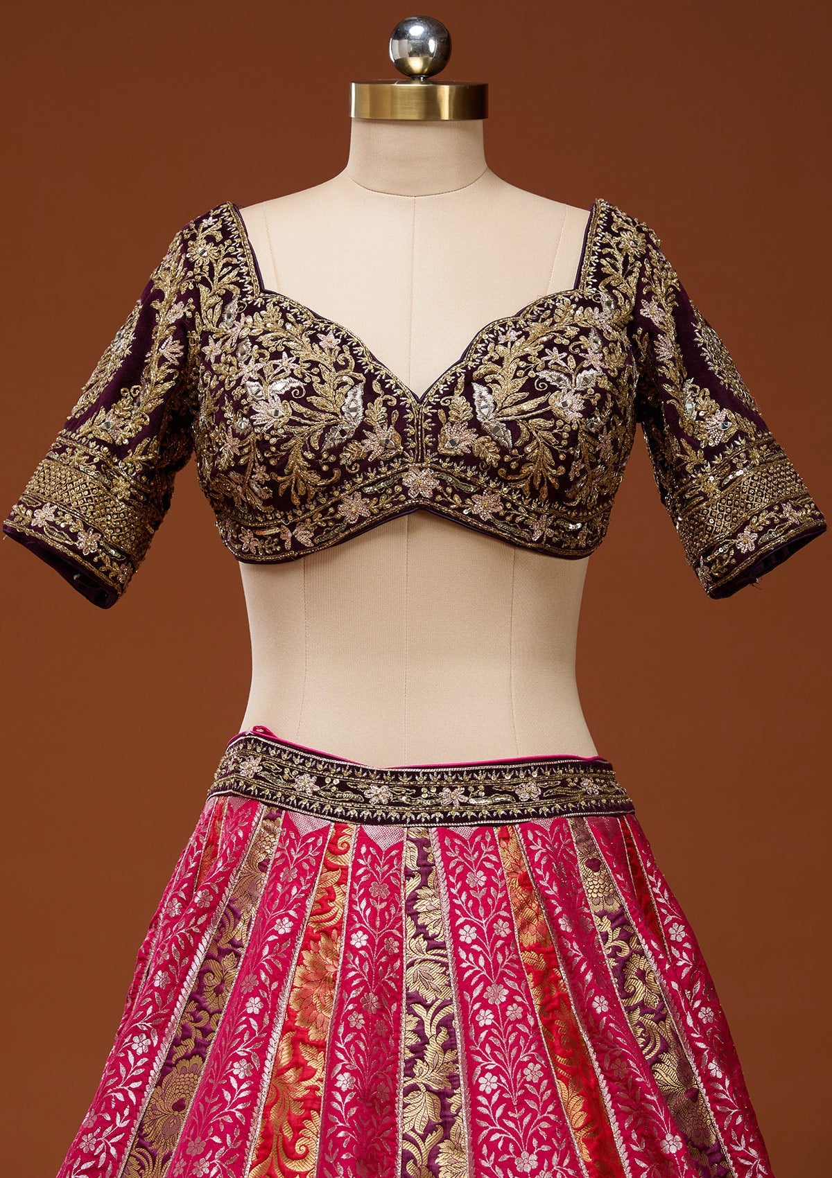 Pink Zardosi Brocade Readymade Lehenga_Koskii