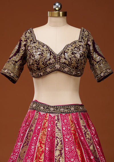 Pink Zardosi Brocade Readymade Lehenga_Koskii