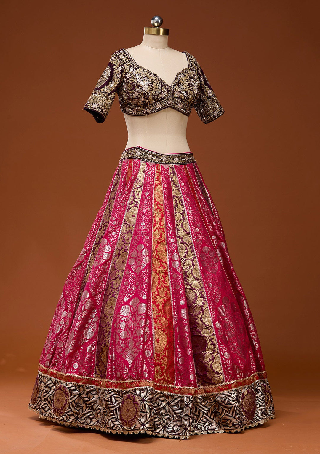 Pink Zardosi Brocade Readymade Lehenga_Koskii