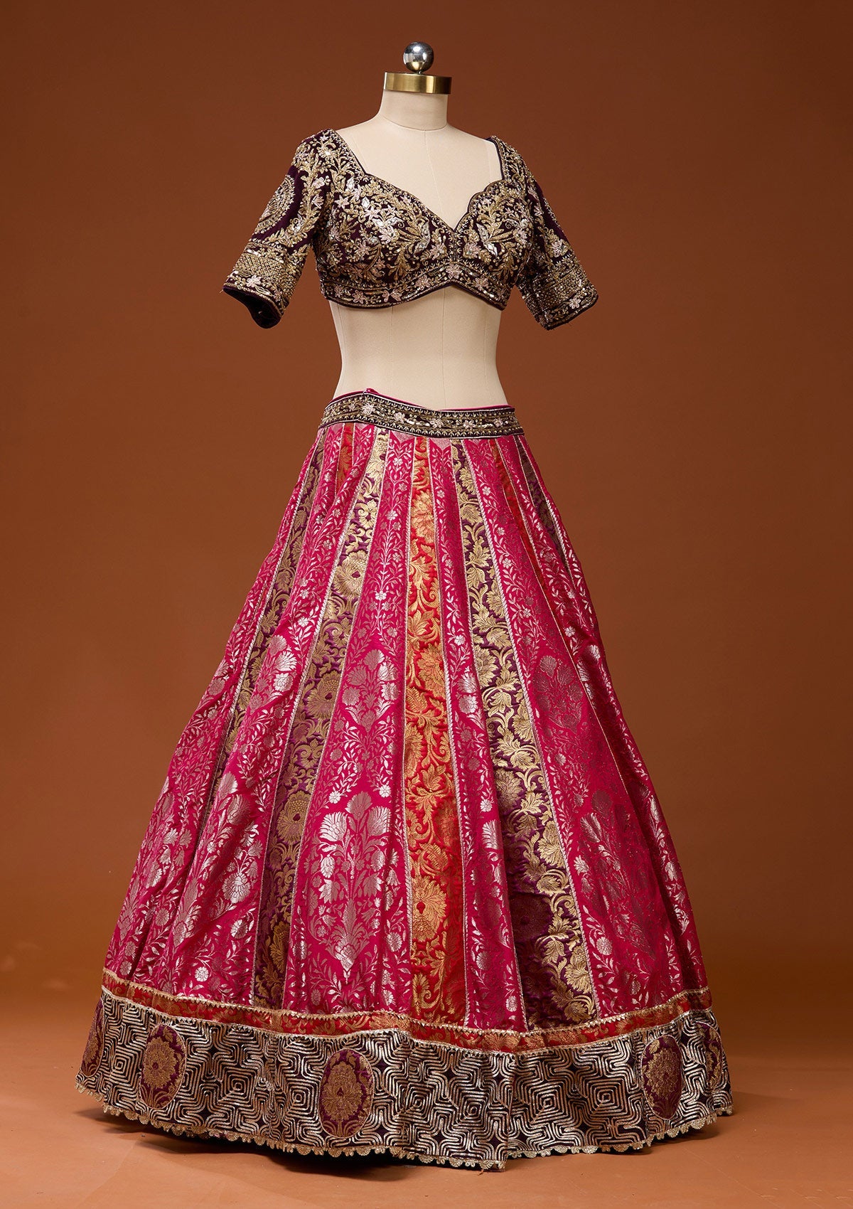 Pink Zardosi Brocade Readymade Lehenga_Koskii