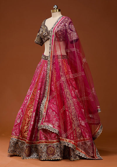 Pink Zardosi Brocade Readymade Lehenga_Koskii
