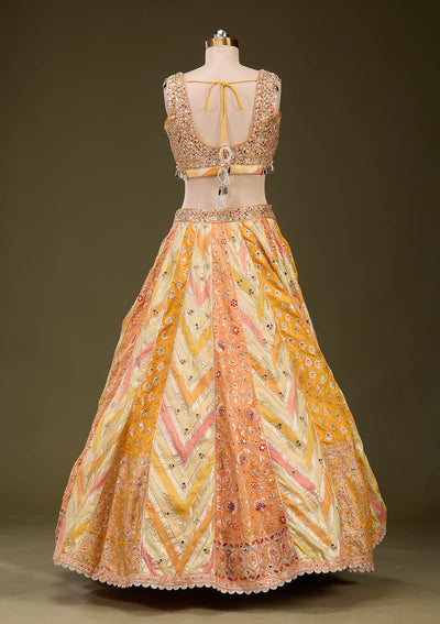 Orange Mirrorwork Brocade Readymade Lehenga_Koskii