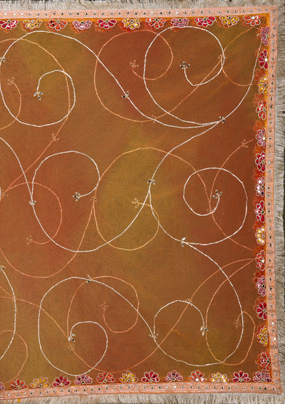 Orange Mirrorwork Brocade Readymade Lehenga_Koskii