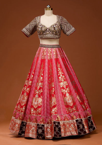 Red Zardosi Brocade Readymade Lehenga_Koskii
