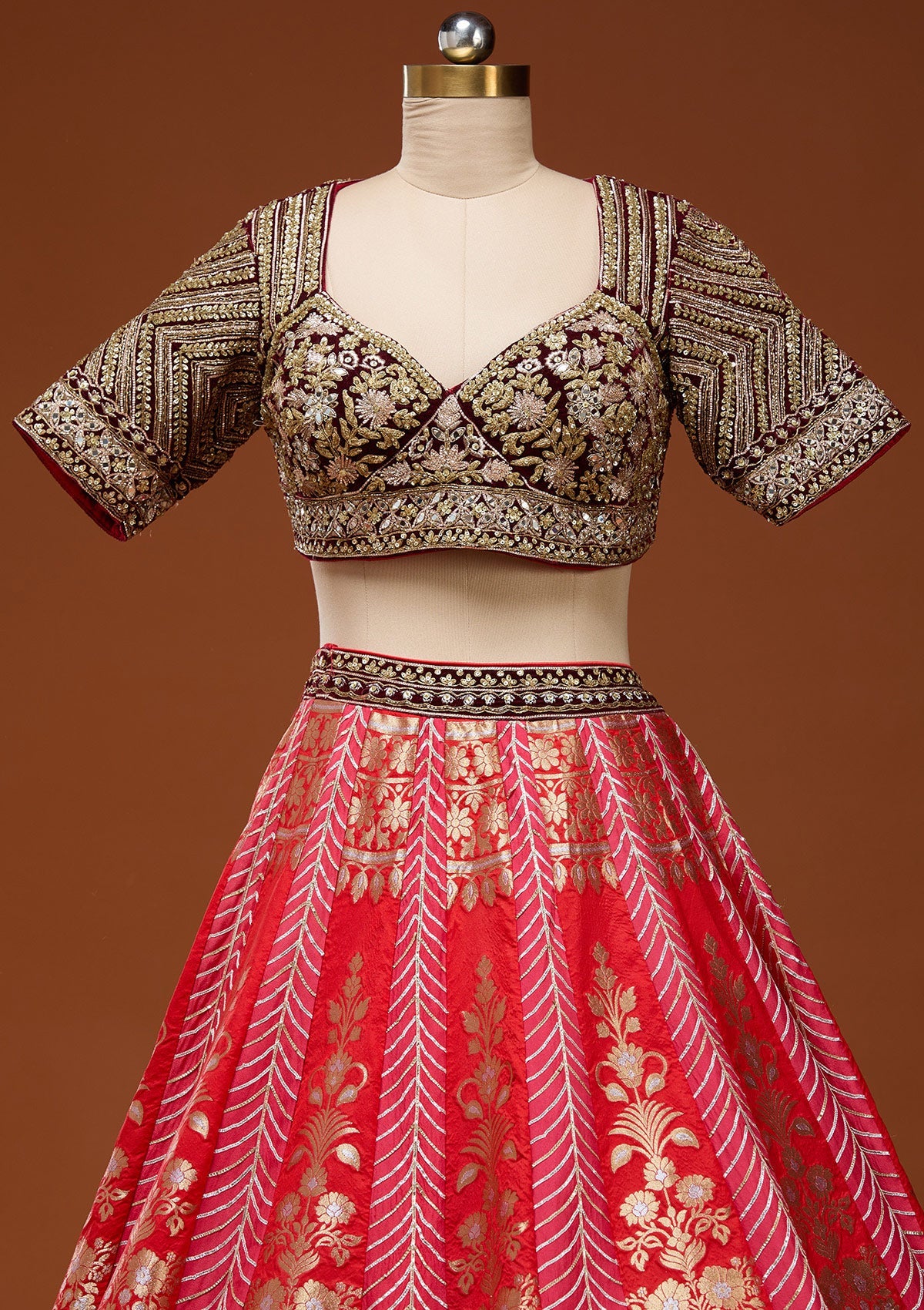 Red Zardosi Brocade Readymade Lehenga_Koskii