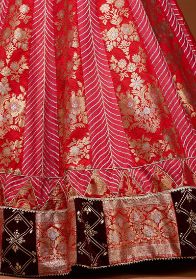 Red Zardosi Brocade Readymade Lehenga_Koskii