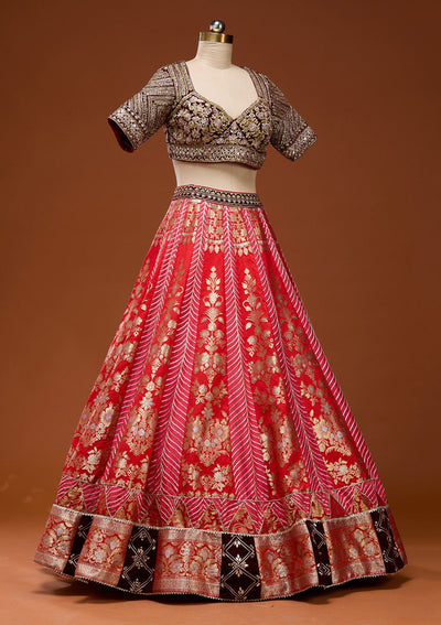 Red Zardosi Brocade Readymade Lehenga_Koskii