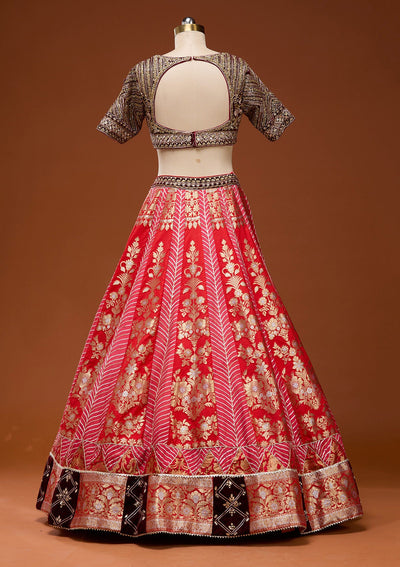 Red Zardosi Brocade Readymade Lehenga_Koskii