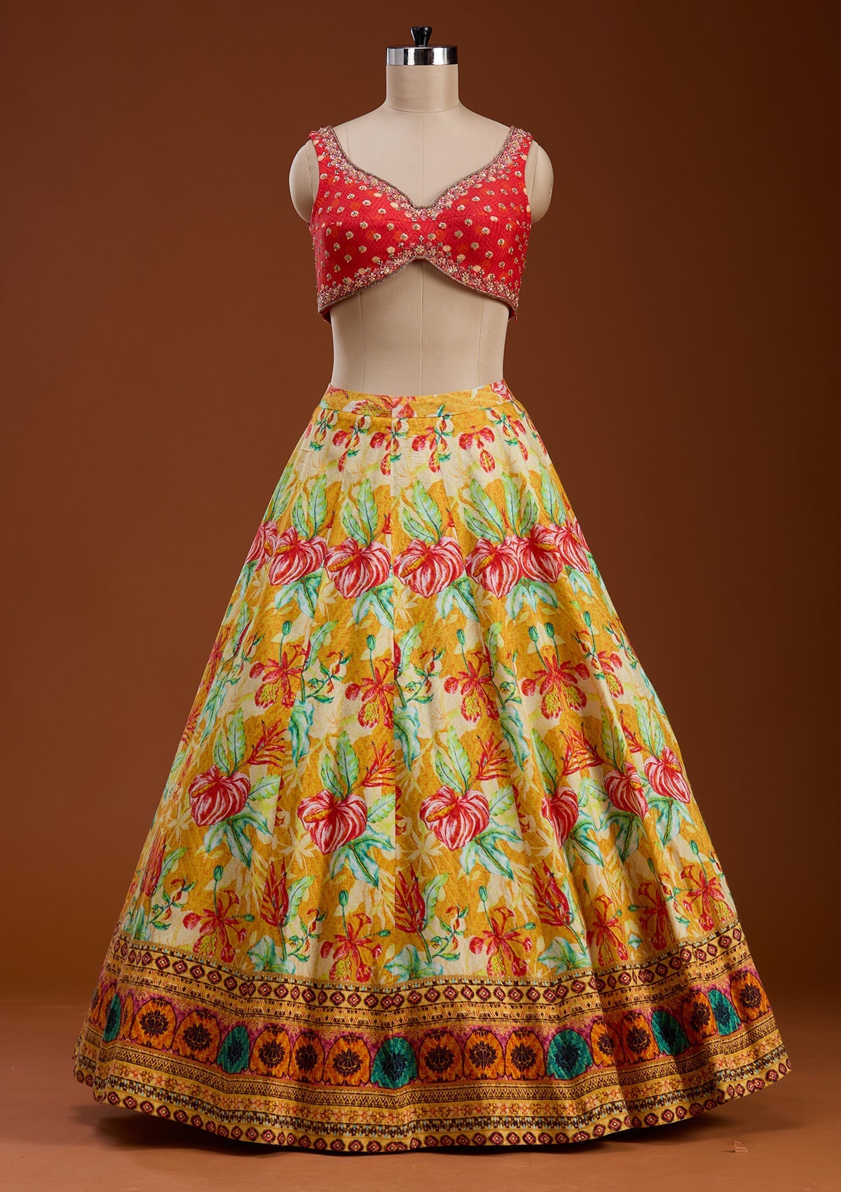 Mustard Cutdana Raw Silk Readymade Lehenga-koskii
