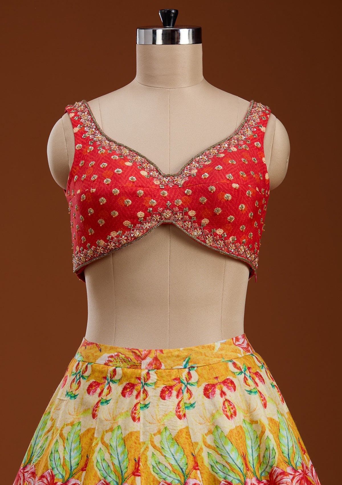 Mustard Cutdana Raw Silk Readymade Lehenga-koskii
