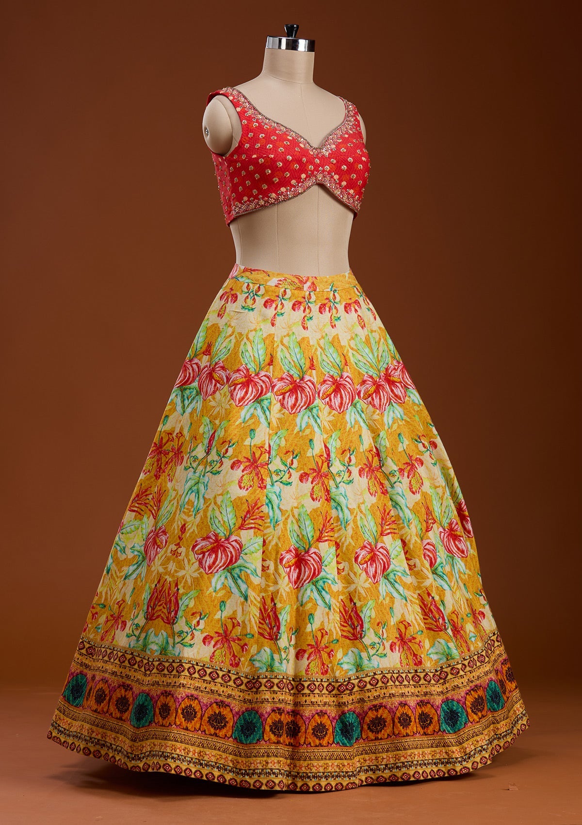 Mustard Cutdana Raw Silk Readymade Lehenga-koskii
