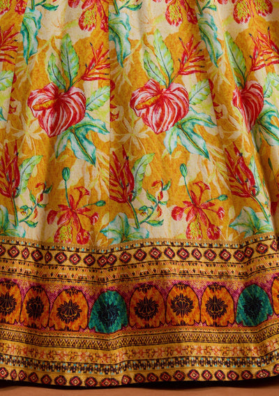 Mustard Cutdana Raw Silk Readymade Lehenga-koskii