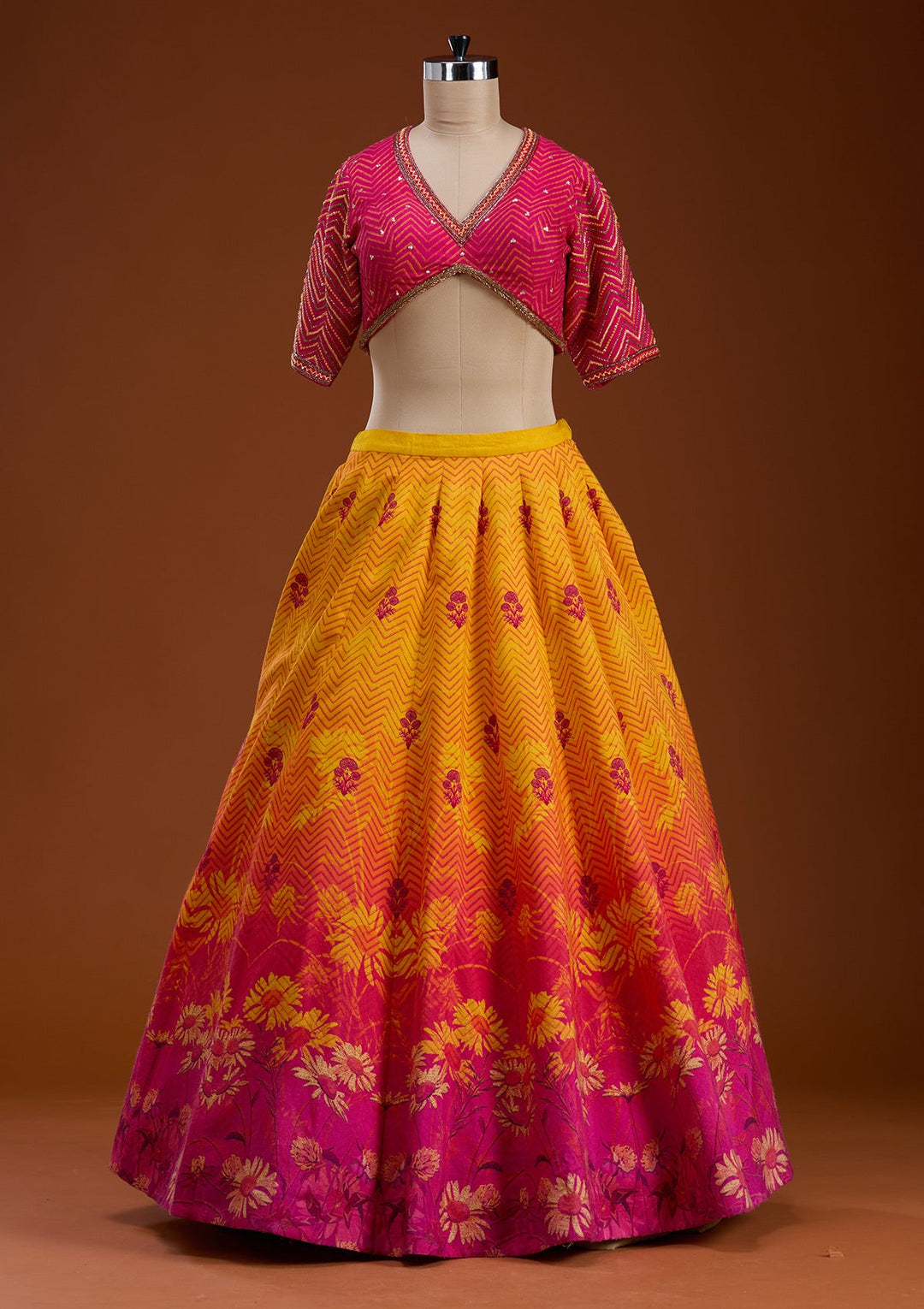 Mustard Cutdana Raw Silk Readymade Lehenga-koskii