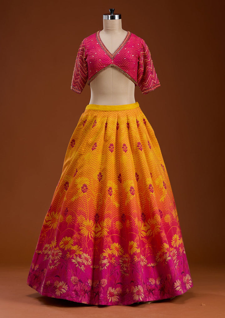 Mustard Cutdana Raw Silk Readymade Lehenga-koskii
