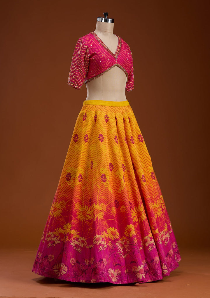 Mustard Cutdana Raw Silk Readymade Lehenga-koskii