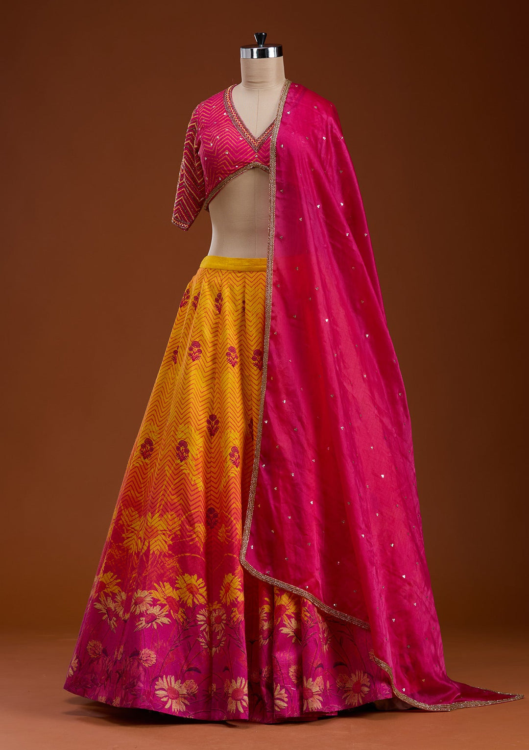 Mustard Cutdana Raw Silk Readymade Lehenga-koskii