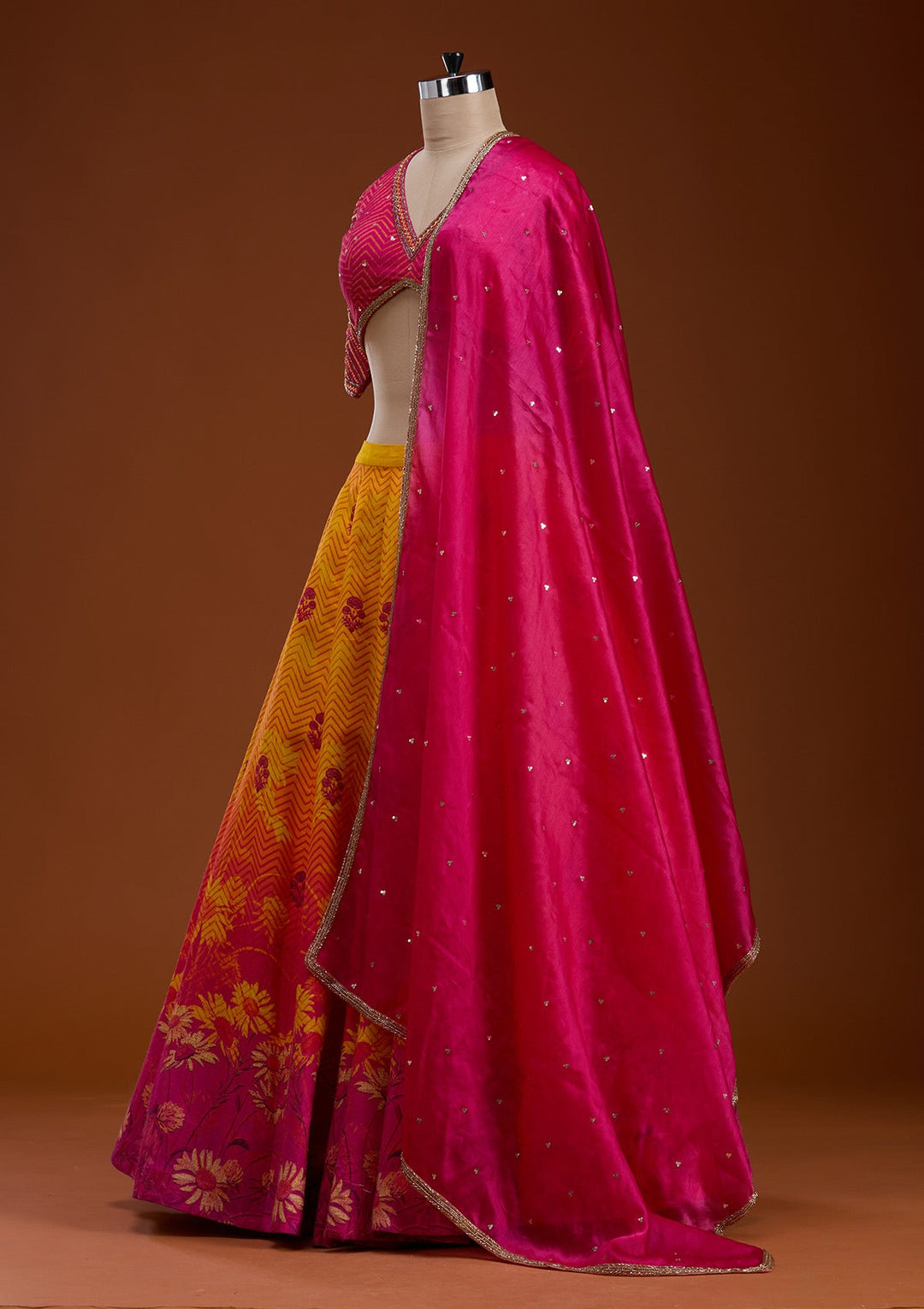 Mustard Cutdana Raw Silk Readymade Lehenga-koskii