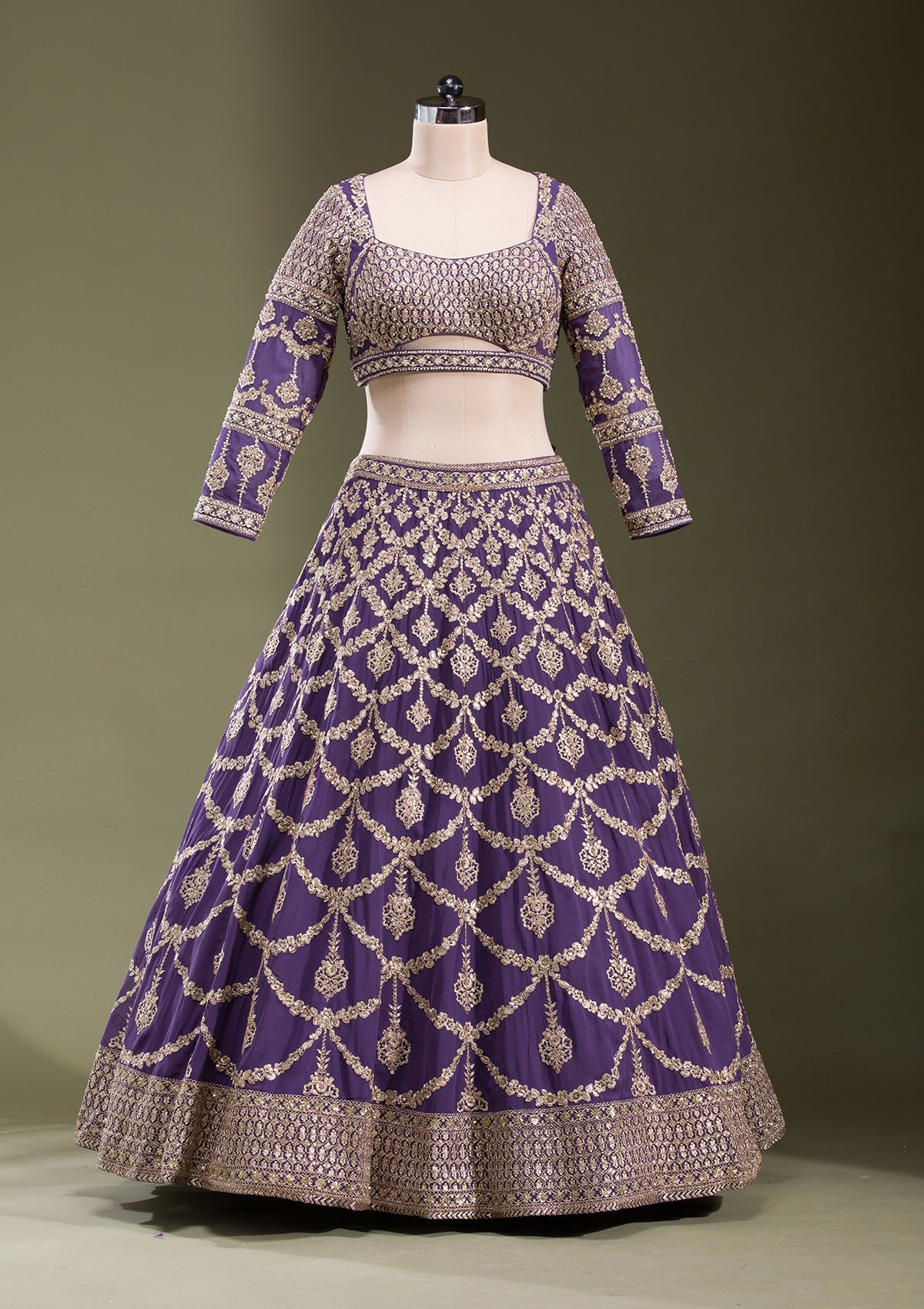 Purple Zariwork Georgette Readymade Lehenga-koskii