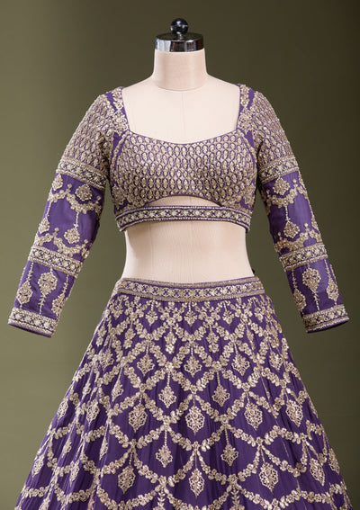 Purple Zariwork Georgette Readymade Lehenga-koskii