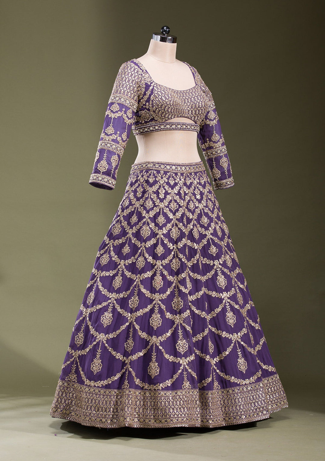 Purple Zariwork Georgette Readymade Lehenga-koskii