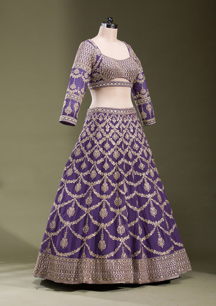 Purple Zariwork Georgette Readymade Lehenga-koskii
