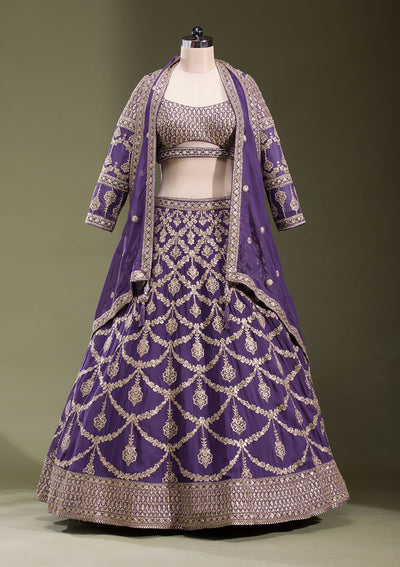 Purple Zariwork Georgette Readymade Lehenga-koskii